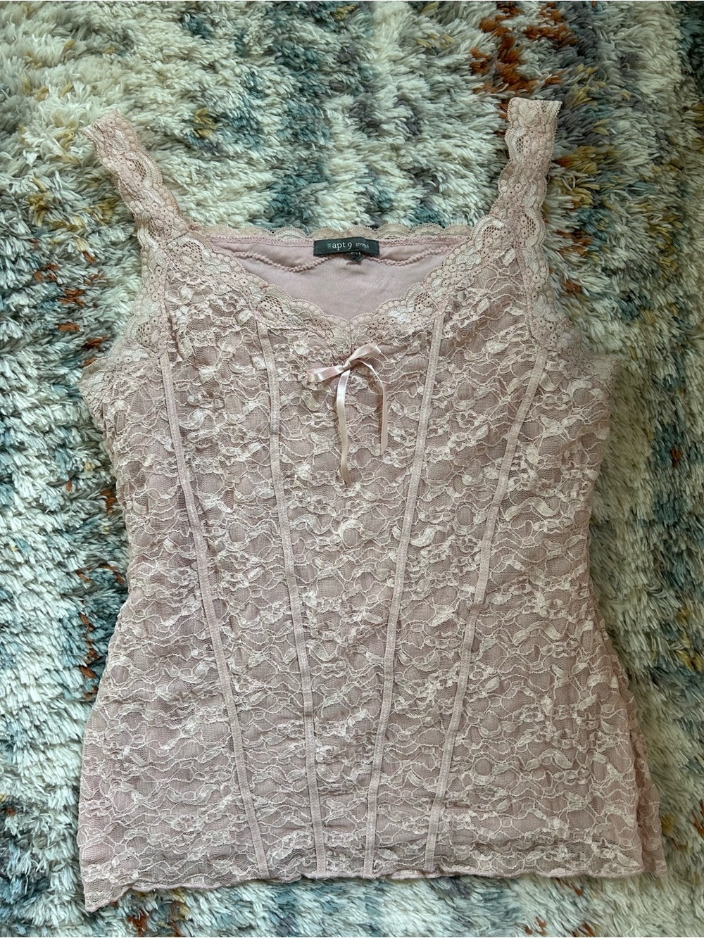 Lace Corset Style Tank Top in Blush Pink